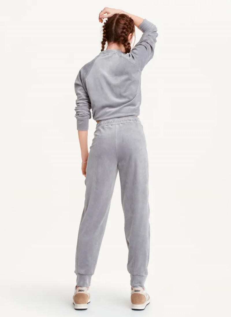 Steel Women's Dkny Platinum Velour Relaxed Jogger Pants | 8150LUGEX