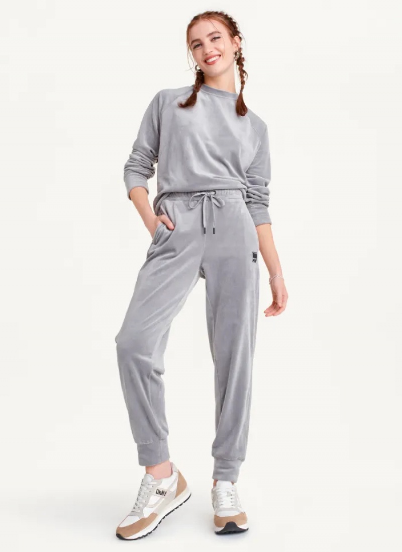 Steel Women's Dkny Platinum Velour Relaxed Jogger Pants | 8150LUGEX