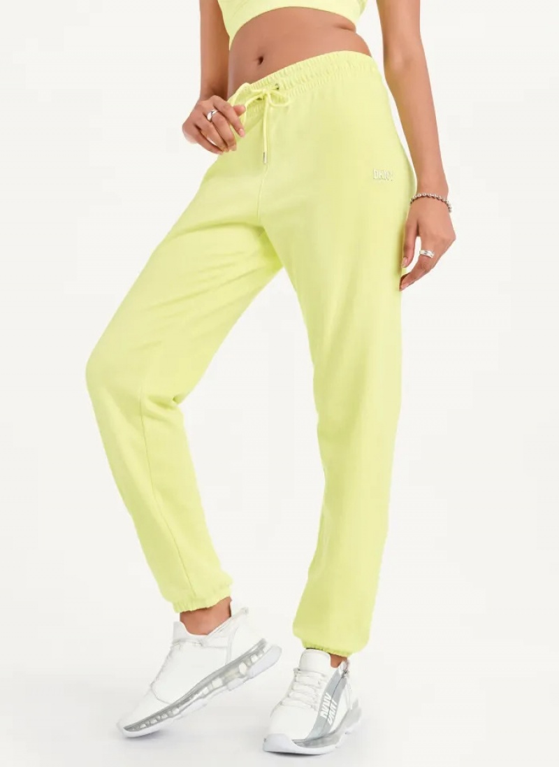 Sunny Lime Women's Dkny Metallic Logo Pants | 7934CYPRS