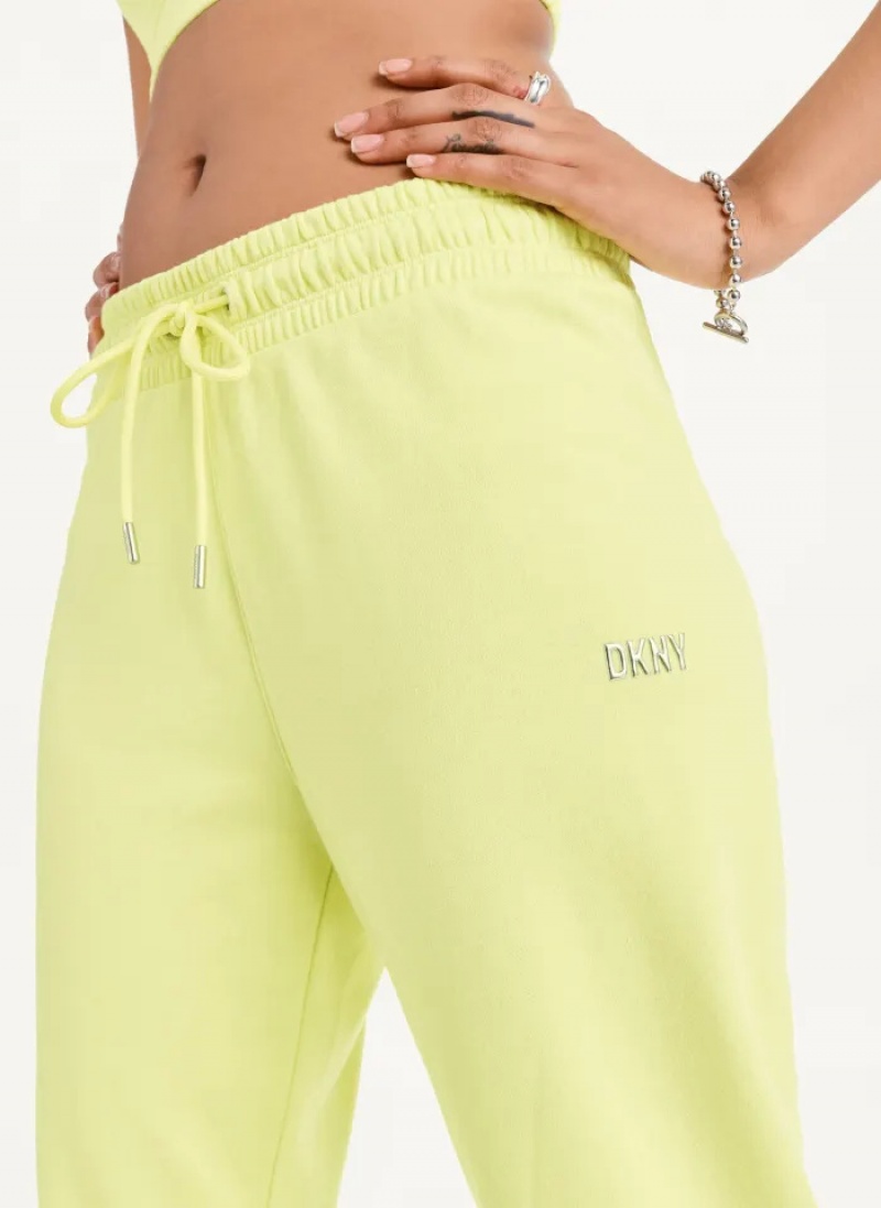 Sunny Lime Women's Dkny Metallic Logo Pants | 7934CYPRS