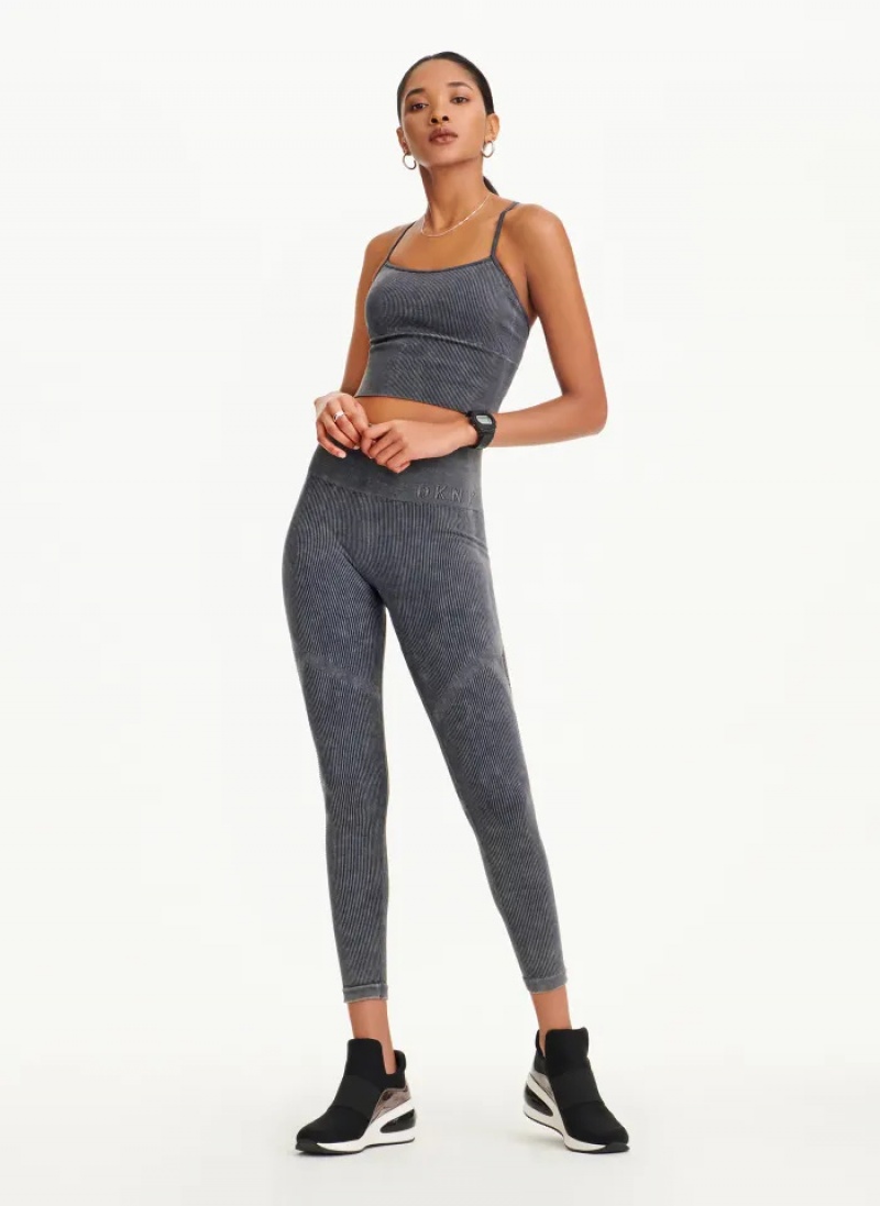 Washed Black Women's Dkny Rib Knit High Waisted Seamless Leggings | 1230XUIRS