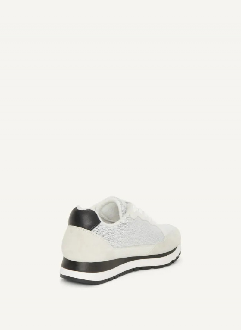 White/Black Women's Dkny Exploded Logo Retro Sneakers | 7350BGNXF