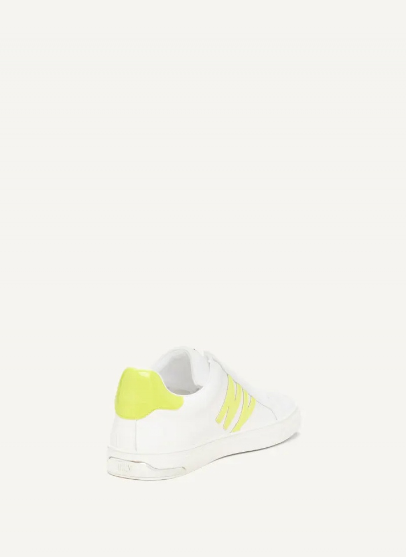 White/Chartreuse Women's Dkny Abeni Lace Up Sneakers | 6129KDMNJ