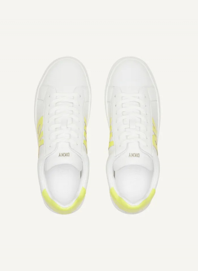 White/Chartreuse Women's Dkny Abeni Lace Up Sneakers | 6129KDMNJ