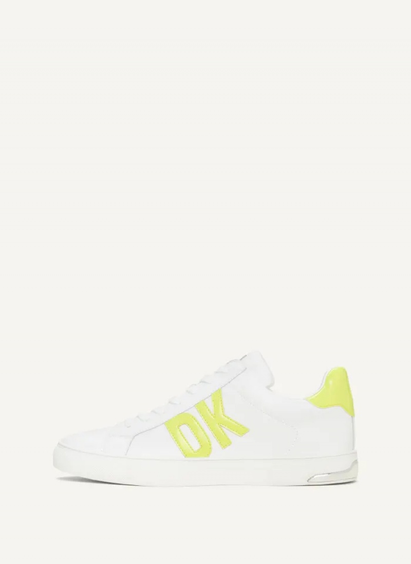 White/Chartreuse Women\'s Dkny Abeni Lace Up Sneakers | 6129KDMNJ