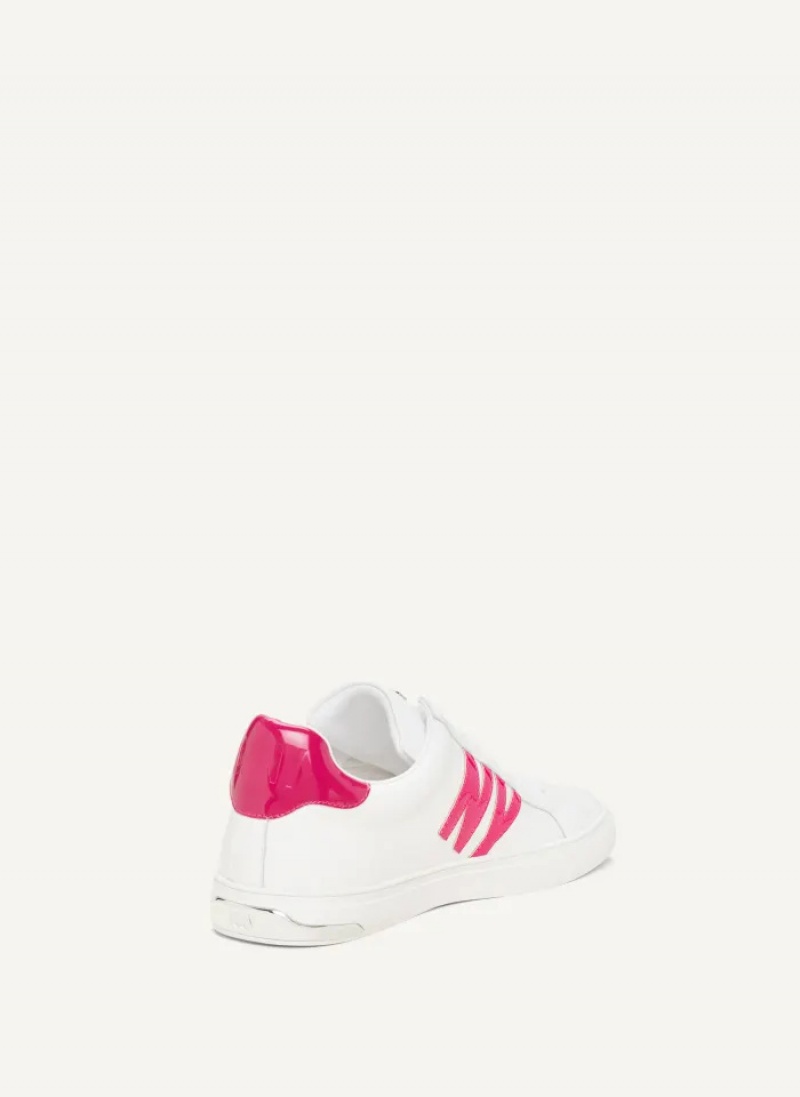 White/Pink Women's Dkny Abeni Lace Up Sneakers | 4603KQZCB