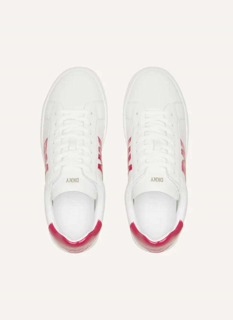 White/Pink Women's Dkny Abeni Lace Up Sneakers | 4603KQZCB