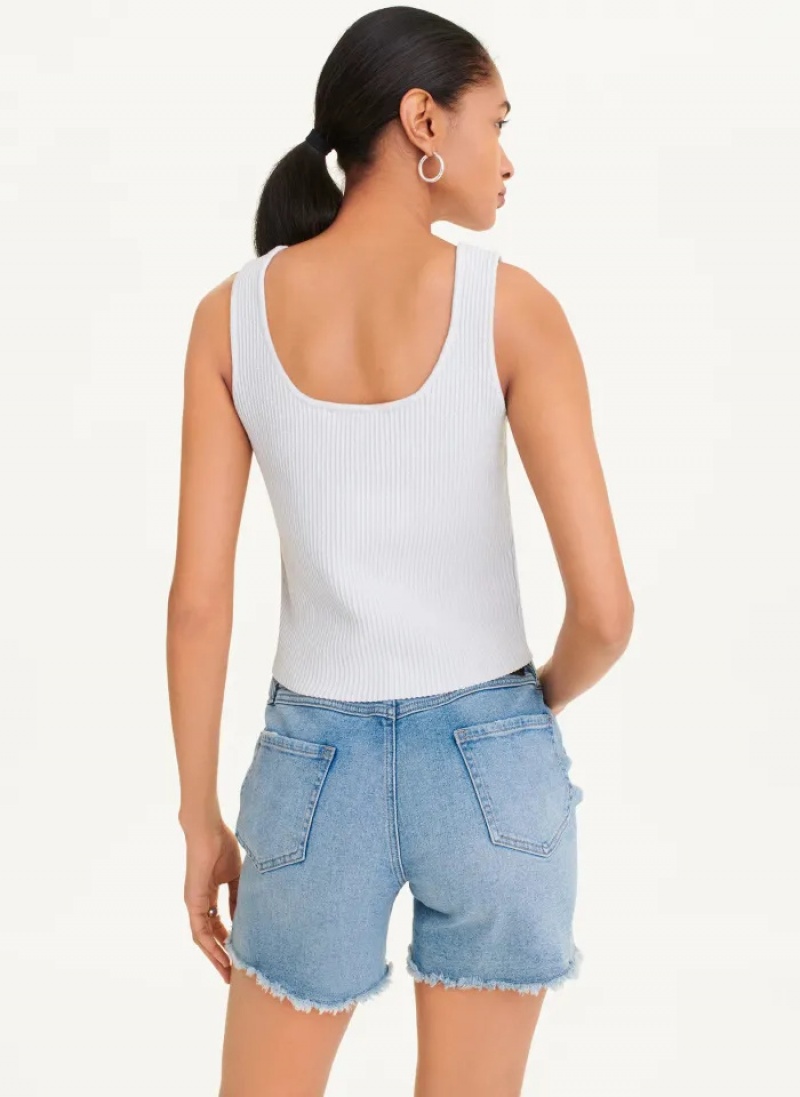 White/Silver Women's Dkny Sleeveless Lurex Ribbed Sweaters | 2654IBKNL