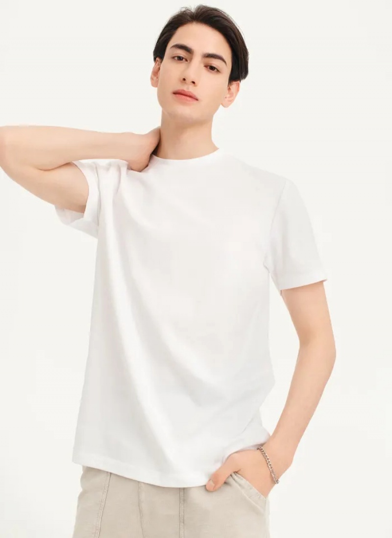 White Men's Dkny Cotton Poly Pique T Shirts | 0384GSXBN