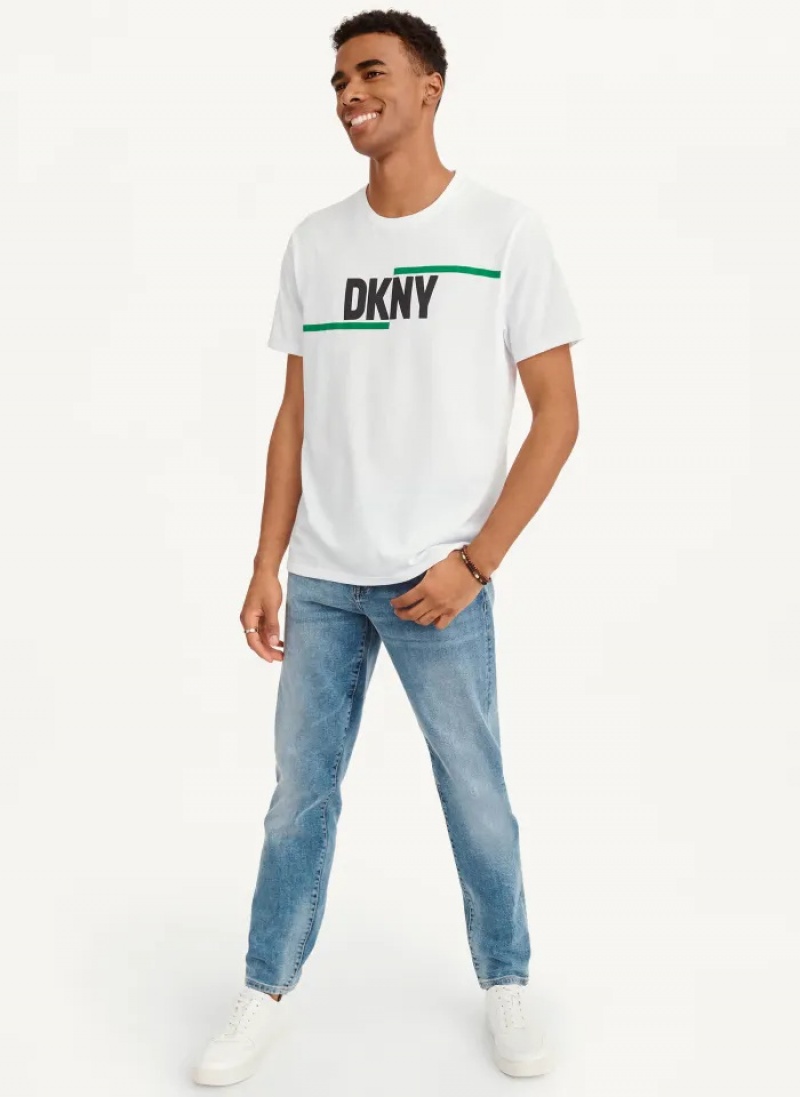 White Men's Dkny DKNY Irregular Lines T Shirts | 7294OWDBC