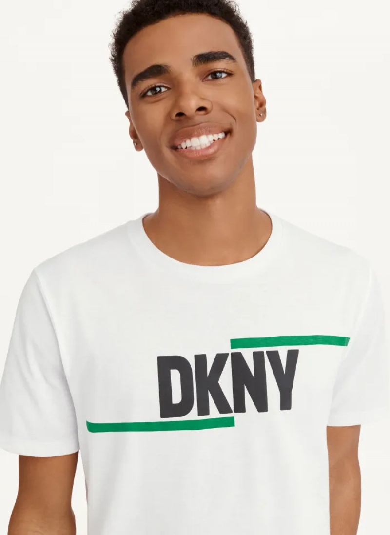 White Men's Dkny DKNY Irregular Lines T Shirts | 7294OWDBC