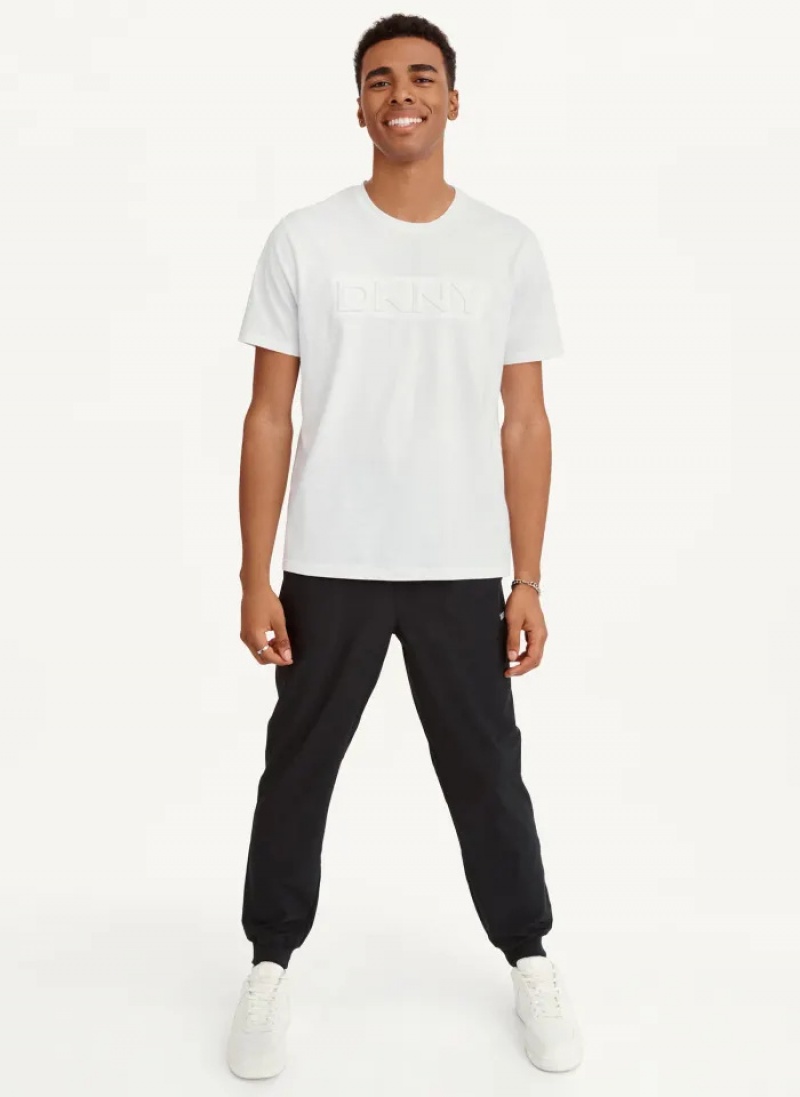 White Men's Dkny Debossed Logo T Shirts | 1354ZGFIO