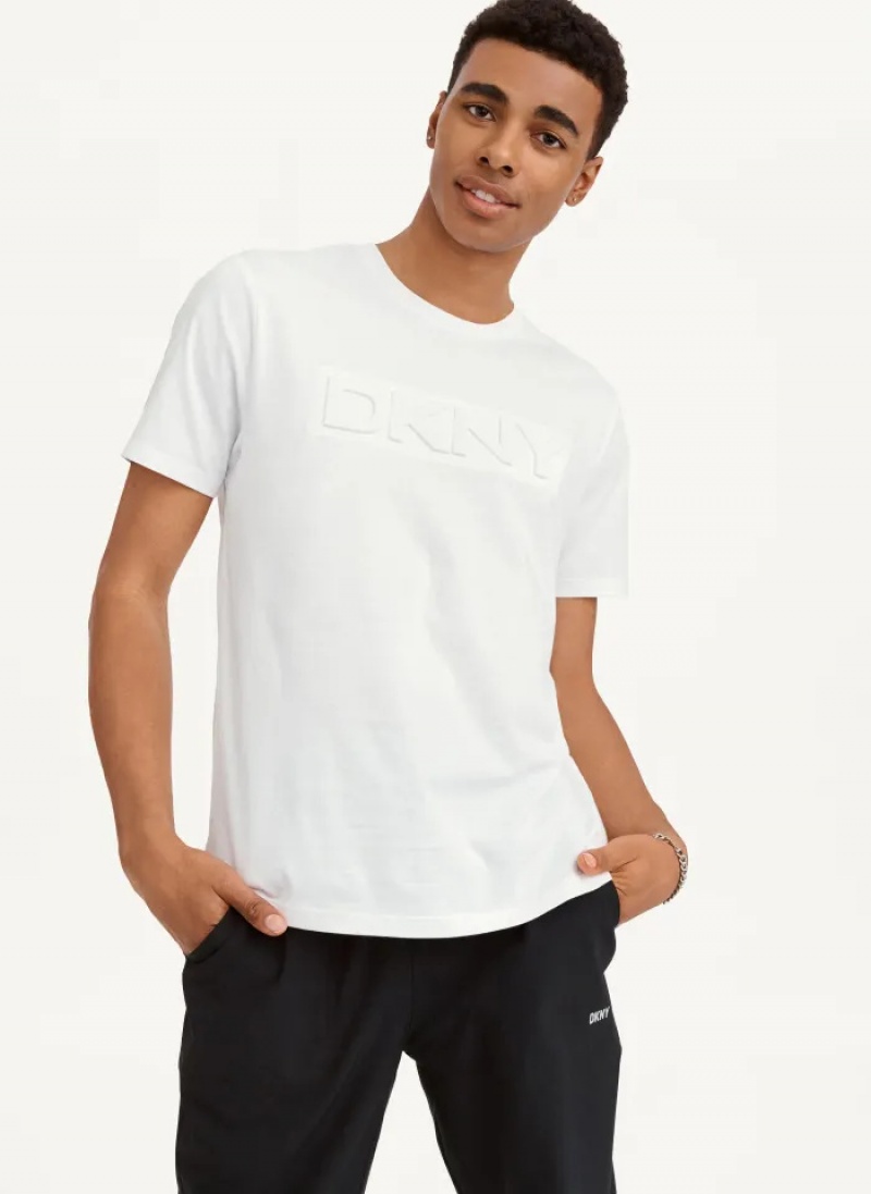 White Men's Dkny Debossed Logo T Shirts | 1354ZGFIO