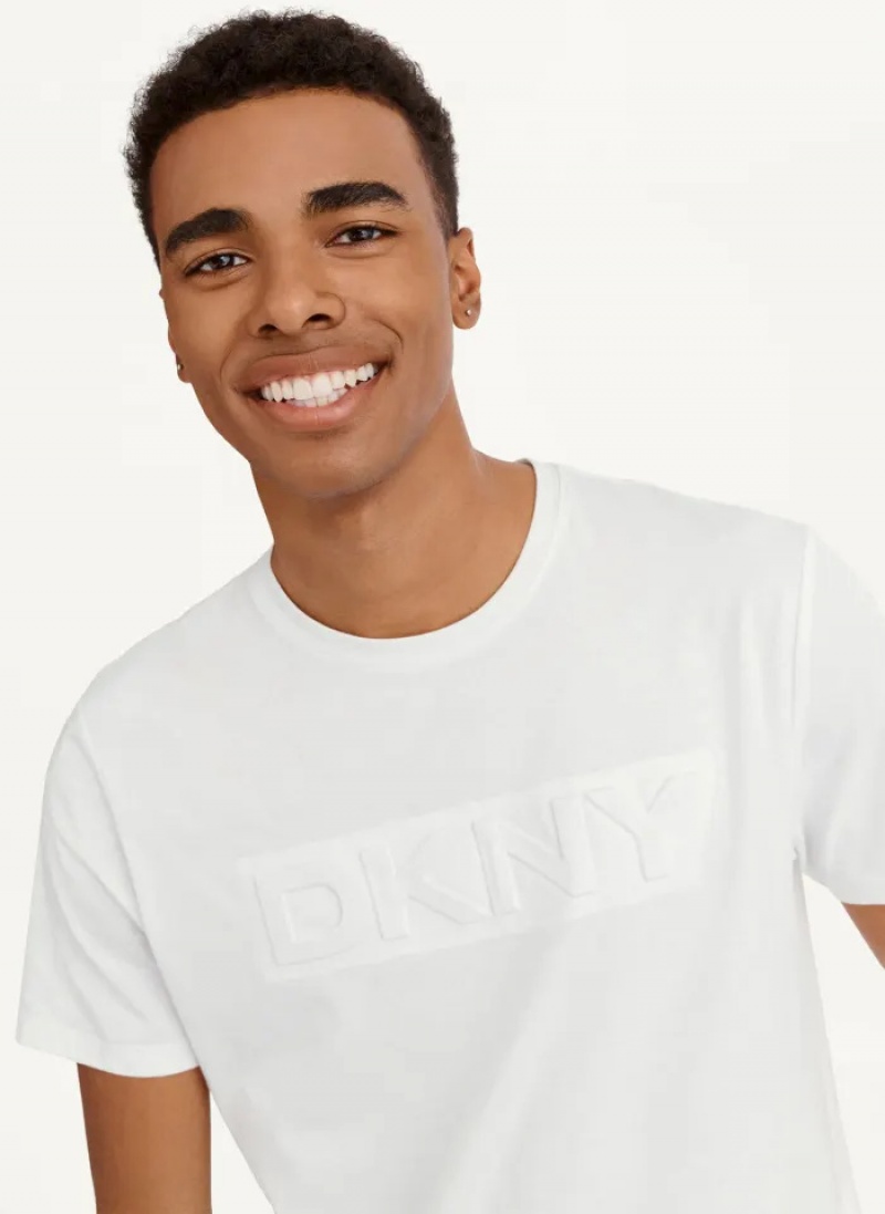 White Men\'s Dkny Debossed Logo T Shirts | 1354ZGFIO