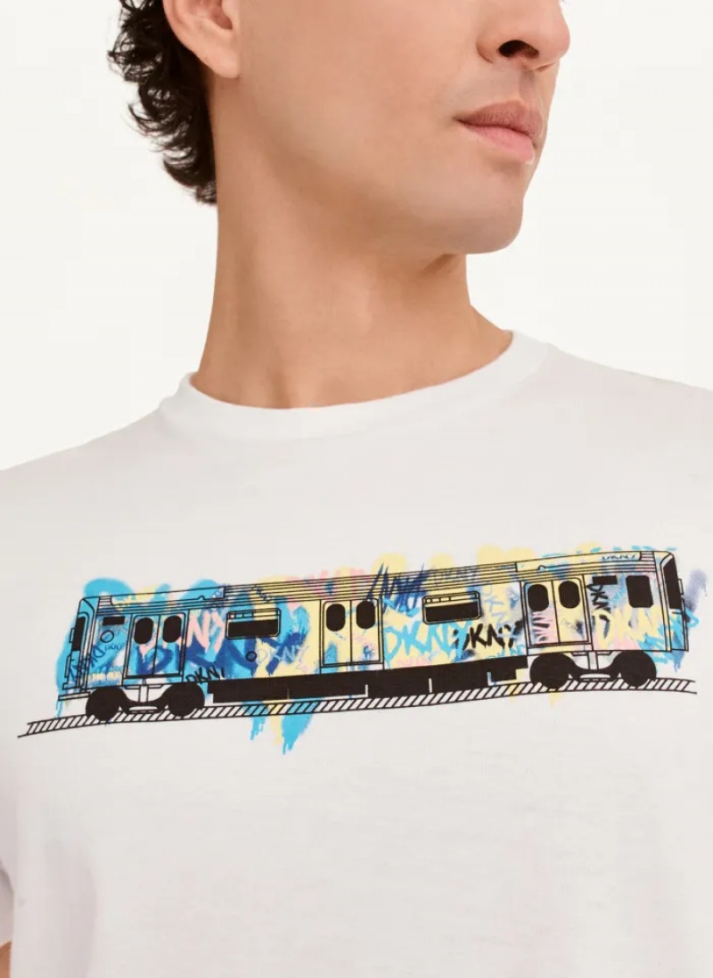 White Men's Dkny Graffiti Subway T Shirts | 0164QACLY