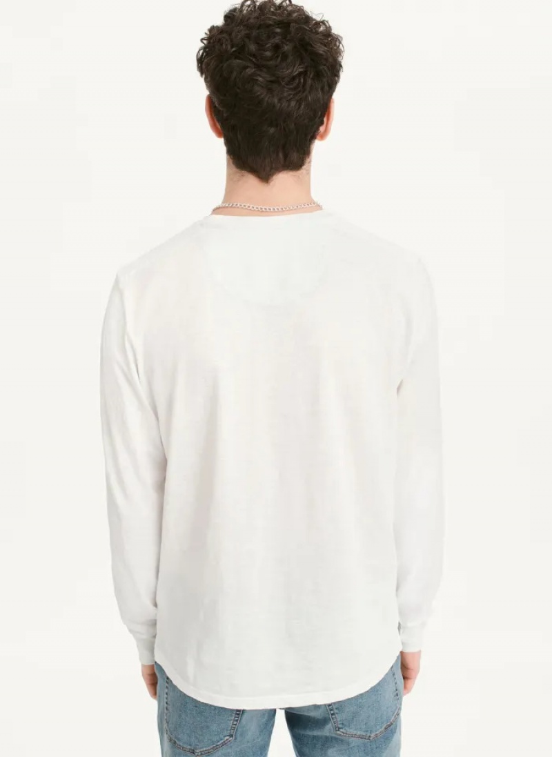 White Men's Dkny Long Sleeve Crew Pocket Slub Jersey T Shirts | 7532LDKEV