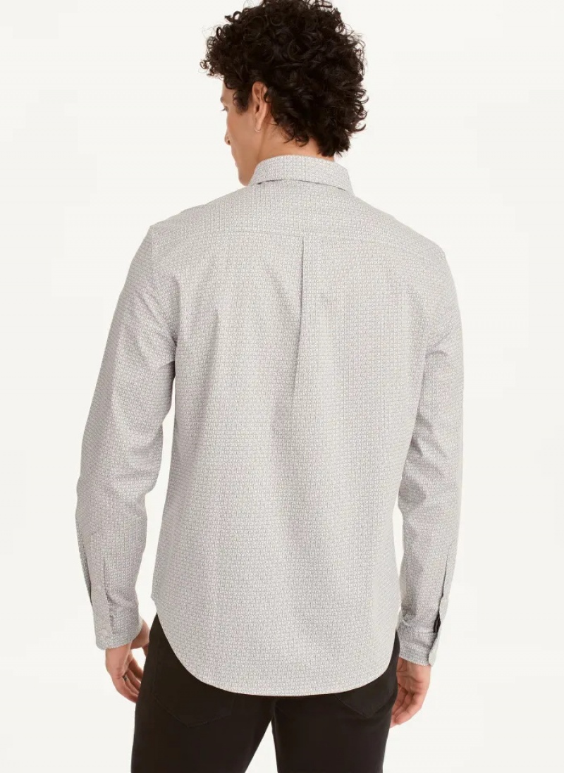 White Men's Dkny Long Sleeve Interlocking Logo Shirts | 1543AIDBO