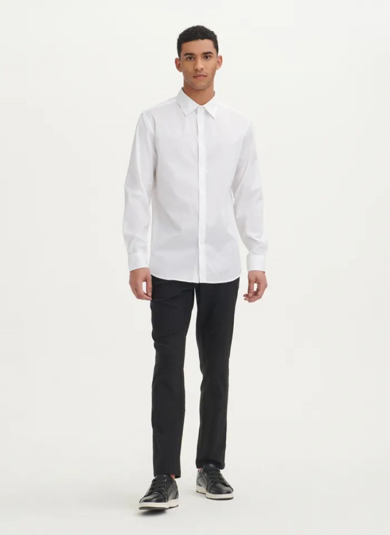 White Men's Dkny Solid Woven Shirts | 4067WPXRI