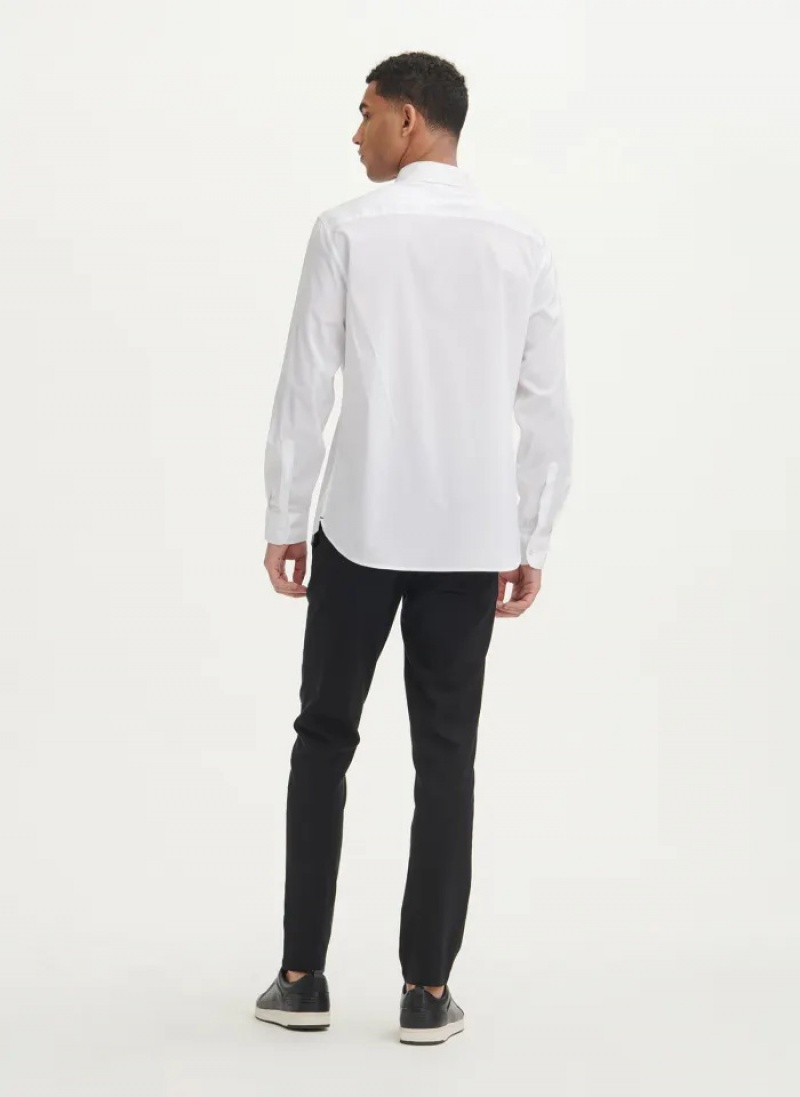 White Men's Dkny Solid Woven Shirts | 4067WPXRI