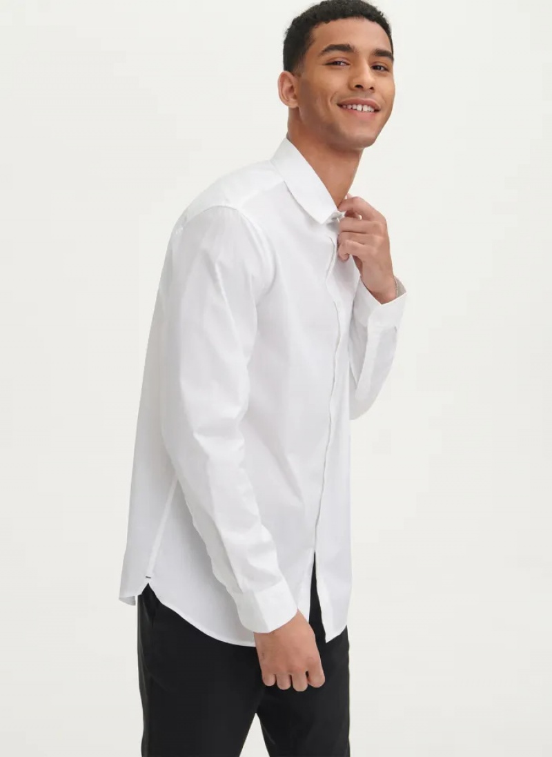 White Men\'s Dkny Solid Woven Shirts | 4067WPXRI