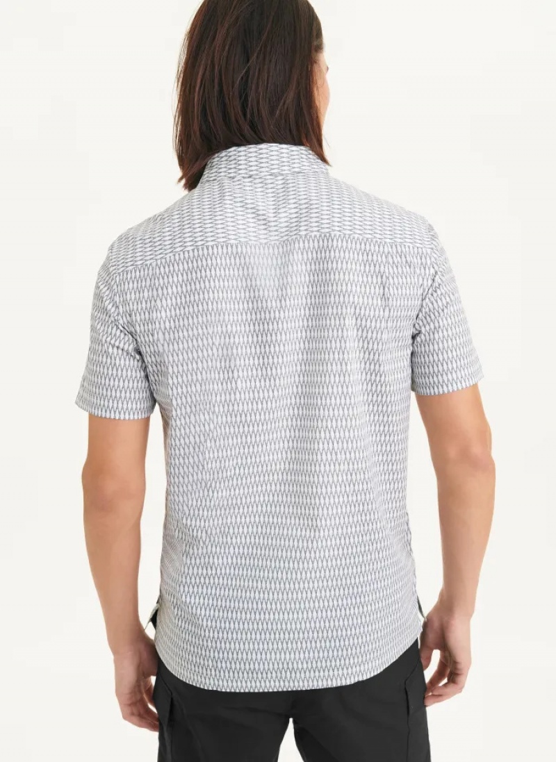 White Men's Dkny Textured Diamond Shirts | 9358QTEFK