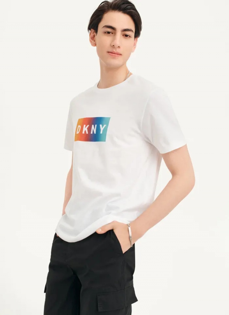 White Men's Dkny Tropical Ombre T Shirts | 8964XYBZS