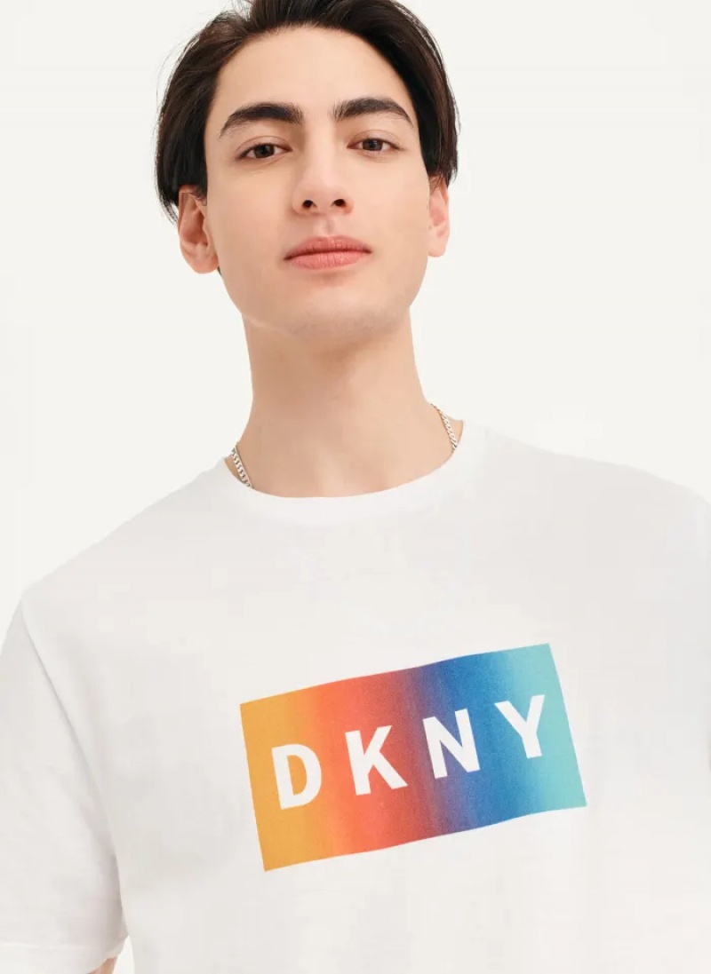 White Men's Dkny Tropical Ombre T Shirts | 8964XYBZS