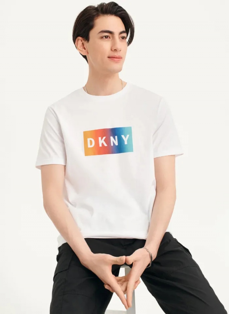 White Men\'s Dkny Tropical Ombre T Shirts | 8964XYBZS