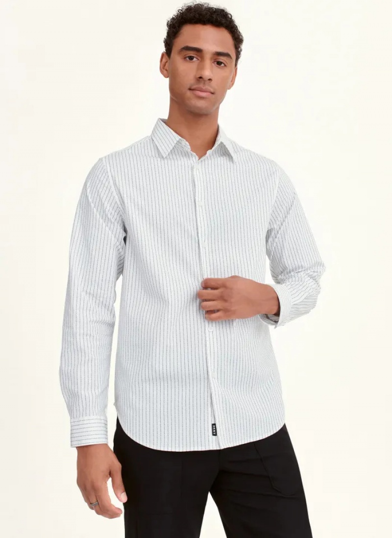 White Men's Dkny Vertical Micro Logo Shirts | 5167ODIZC