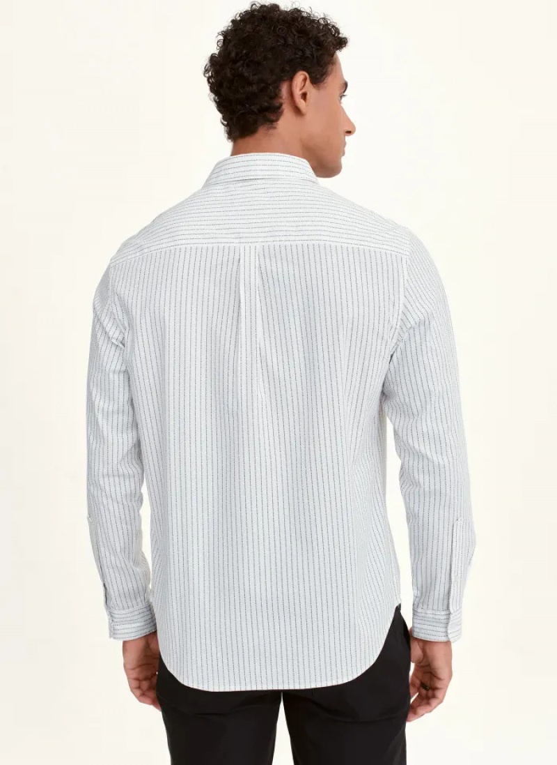 White Men's Dkny Vertical Micro Logo Shirts | 5167ODIZC