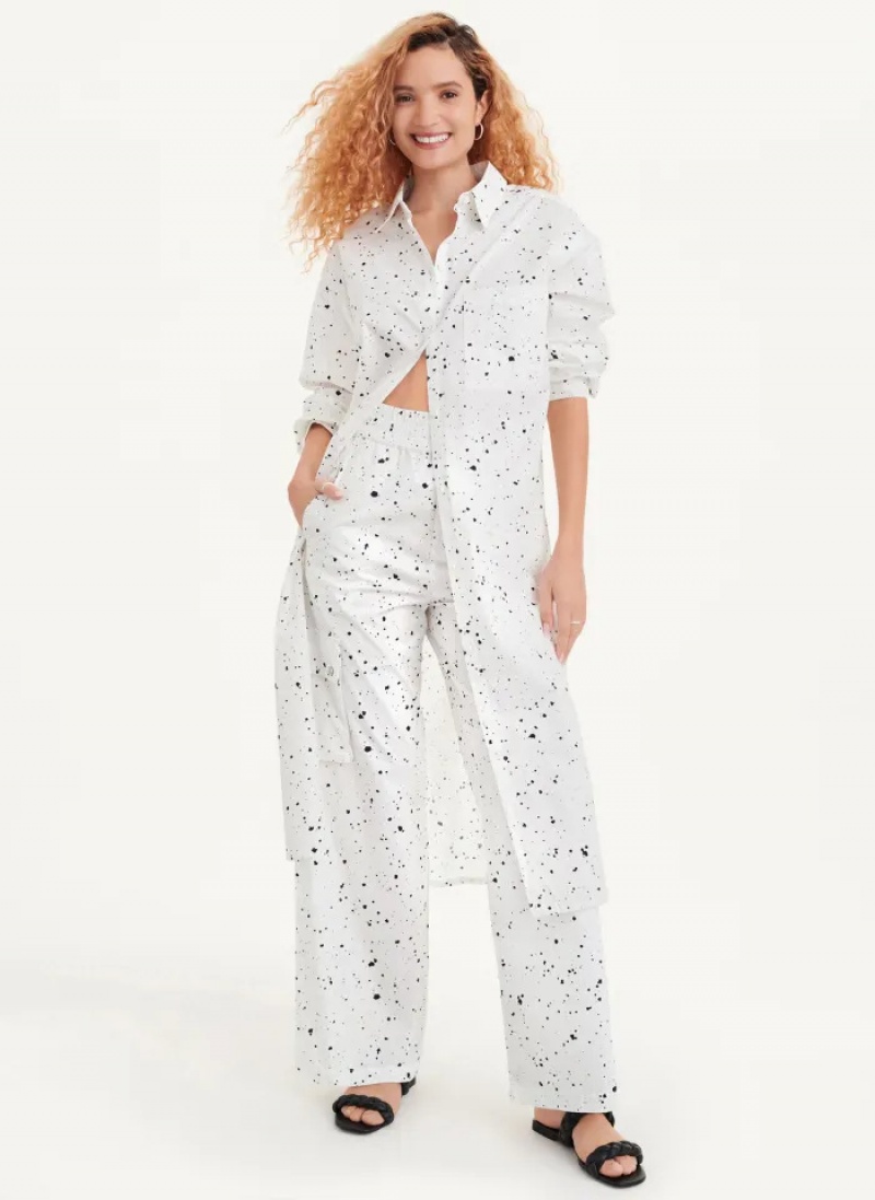 White Multi Women's Dkny Splatter Print Pants | 6507BIZLJ