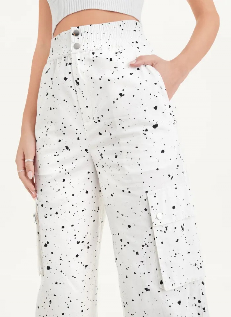 White Multi Women's Dkny Splatter Print Pants | 6507BIZLJ