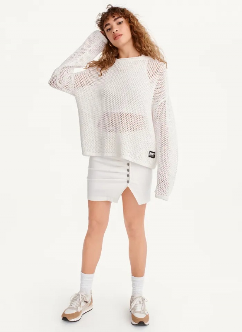 White Women's Dkny Chain Stitch Sweaters | 2650SUHVT