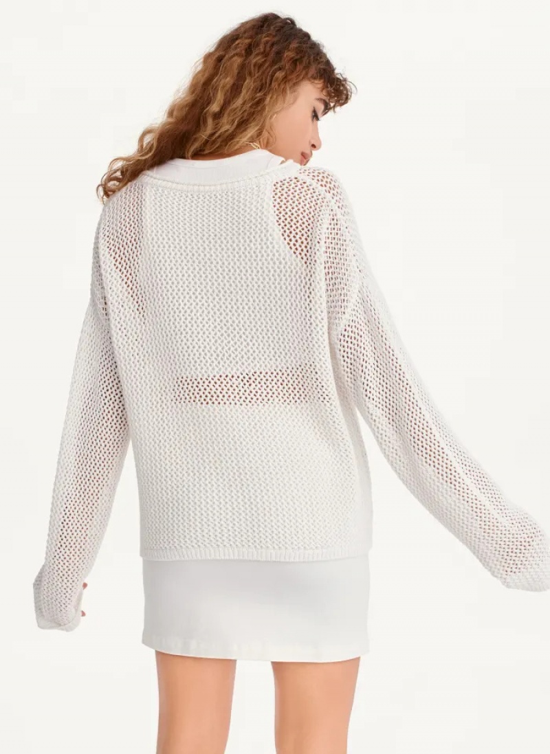 White Women's Dkny Chain Stitch Sweaters | 2650SUHVT