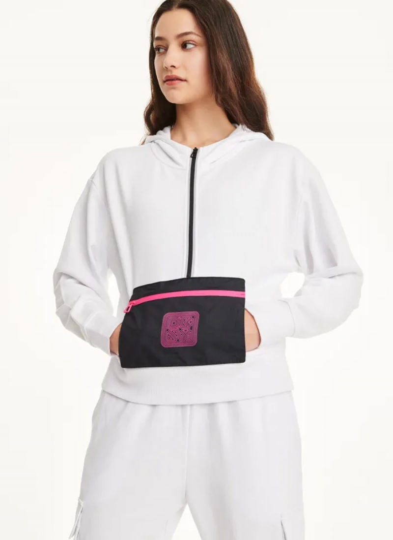 White Women\'s Dkny Cotton French Terry – Bag Kangaroo Pocket Hoodie | 0587BIMAT