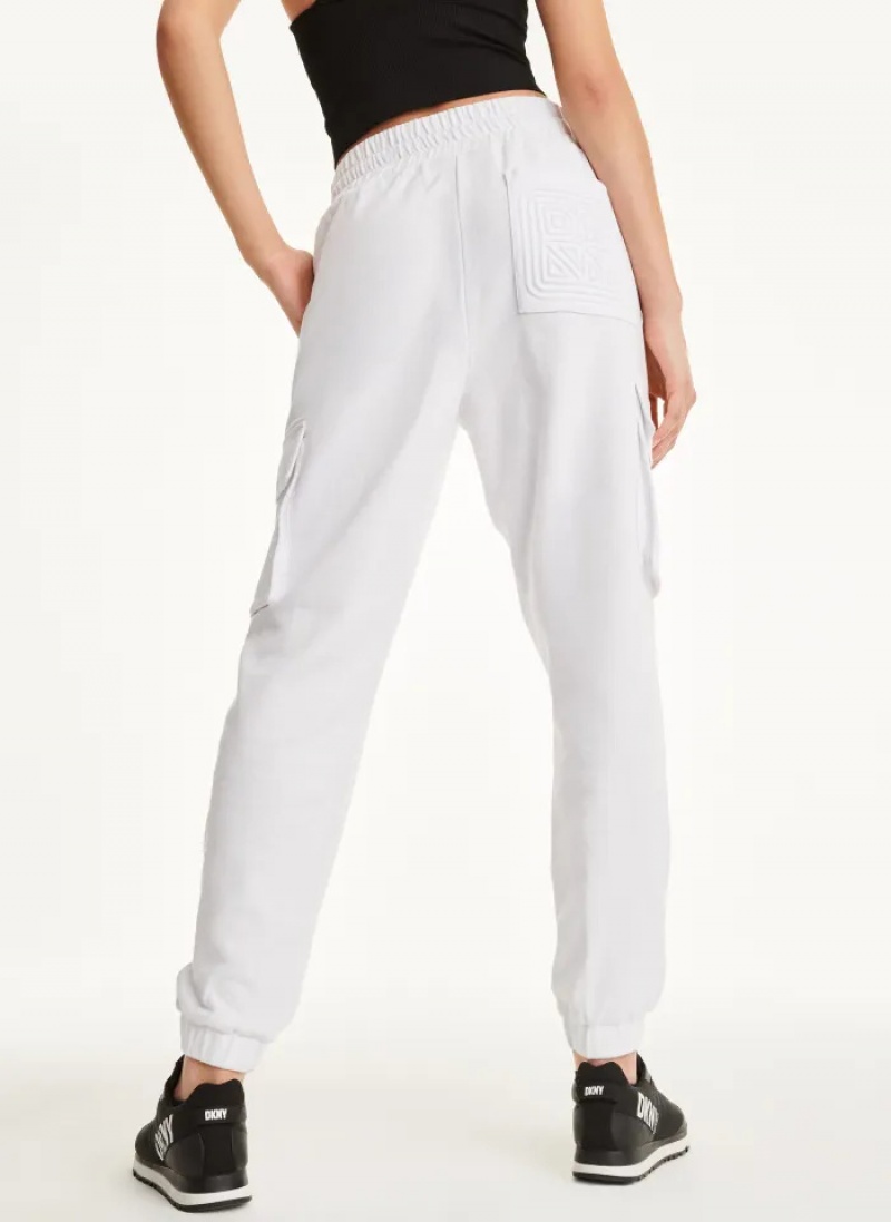 White Women's Dkny Cotton Jersey Cargo Jogger Pants | 9234YIHXF