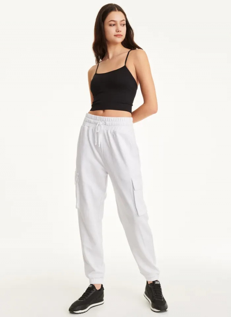 White Women's Dkny Cotton Jersey Cargo Jogger Pants | 9234YIHXF