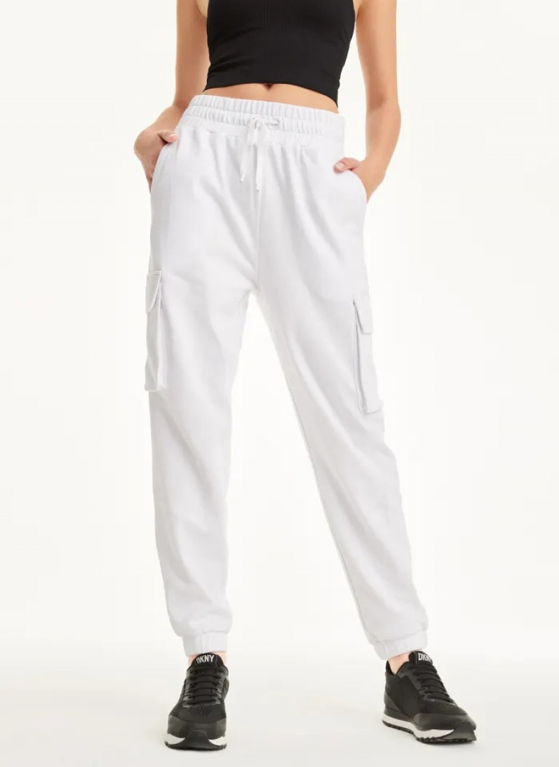 White Women\'s Dkny Cotton Jersey Cargo Jogger Pants | 9234YIHXF