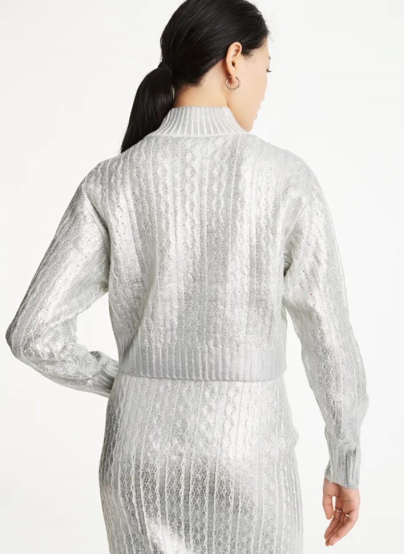 White Women's Dkny Foil Cropped Sweaters | 0165IVOFW