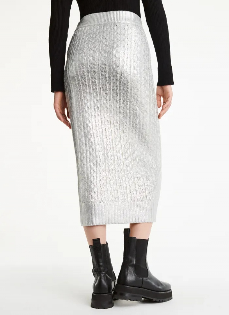 White Women's Dkny Foil Maxi Skirt | 8906RLJAD