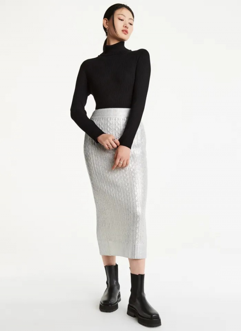 White Women's Dkny Foil Maxi Skirt | 8906RLJAD