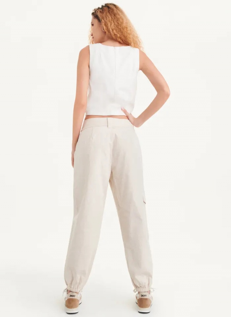 White Women's Dkny Linen Pants | 8623SDWKL