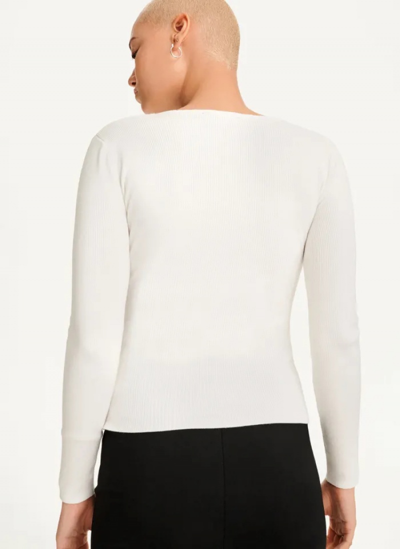 White Women's Dkny Long Sleevewrap Cut Out Sweaters | 2360QBHAX