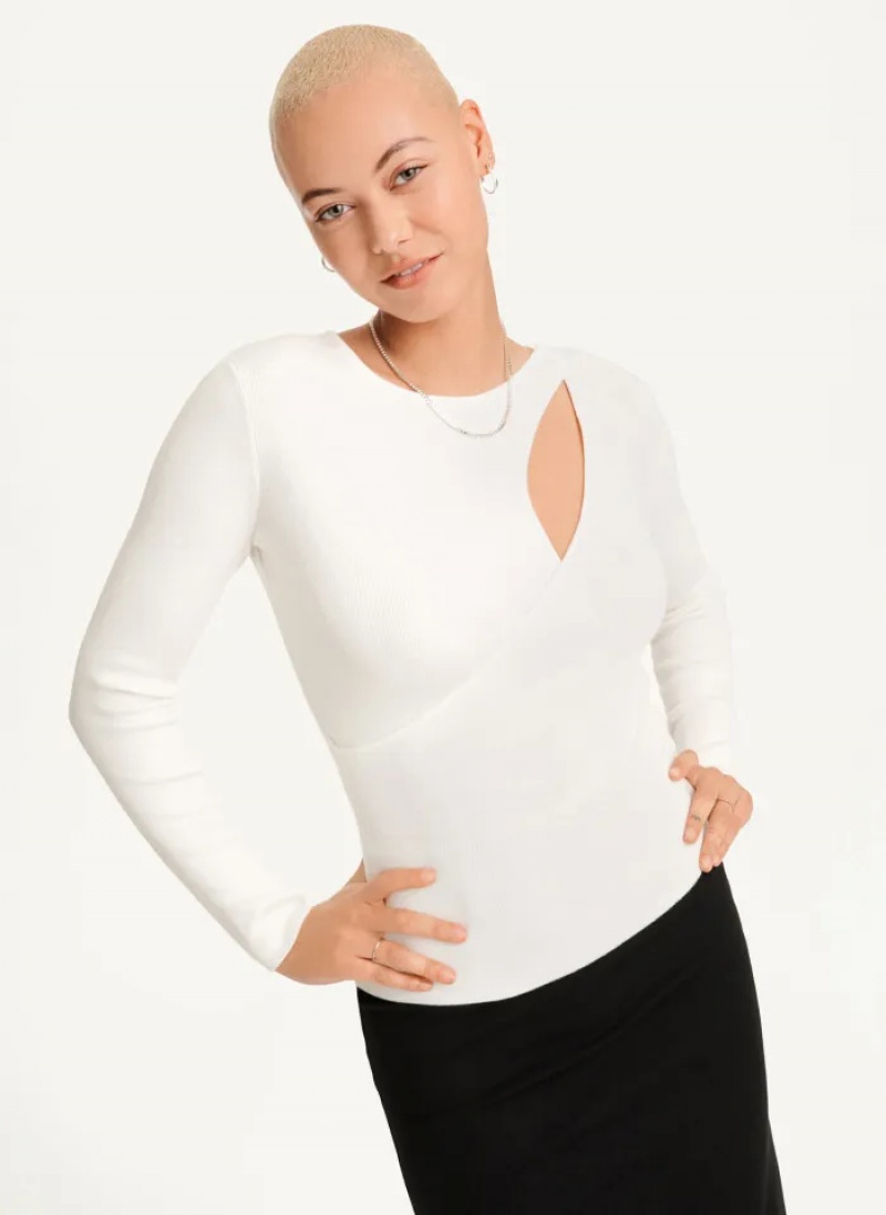 White Women\'s Dkny Long Sleevewrap Cut Out Sweaters | 2360QBHAX