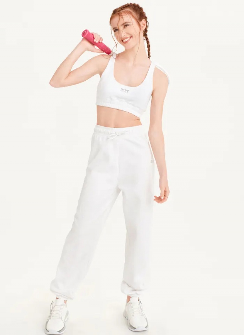 White Women's Dkny Metallic Logo Pants | 2109HWZFI