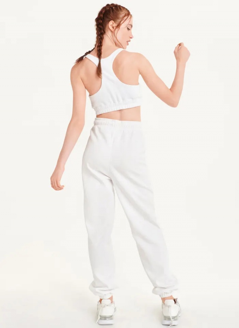 White Women's Dkny Metallic Logo Pants | 2109HWZFI