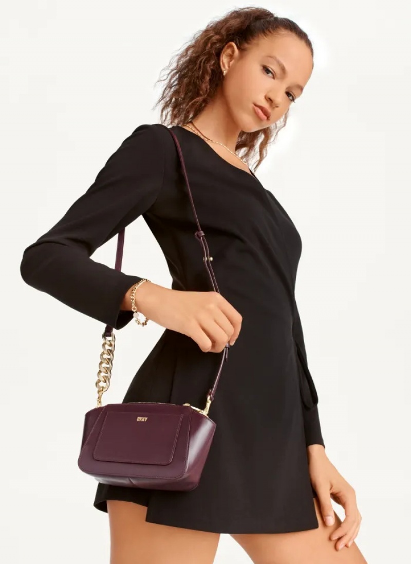 Wine Women's Dkny Mini Dome Crossbody Bags | 6158XKLBP