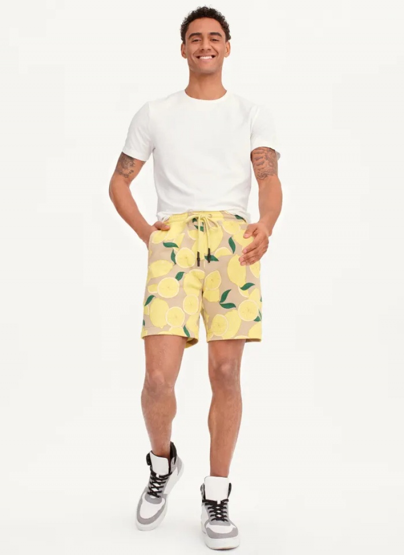 Yellow Men's Dkny Lemon Print Pull On Shorts | 2491ASTLQ