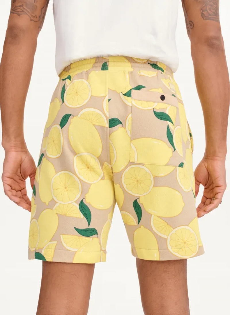 Yellow Men's Dkny Lemon Print Pull On Shorts | 2491ASTLQ