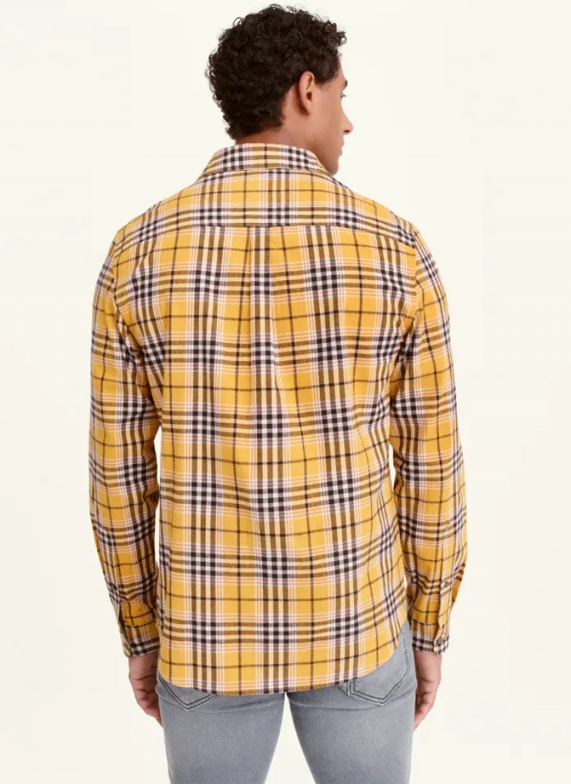 Yellow Men's Dkny Long Sleeve Canton Plaid Shirts | 9650VGWHL